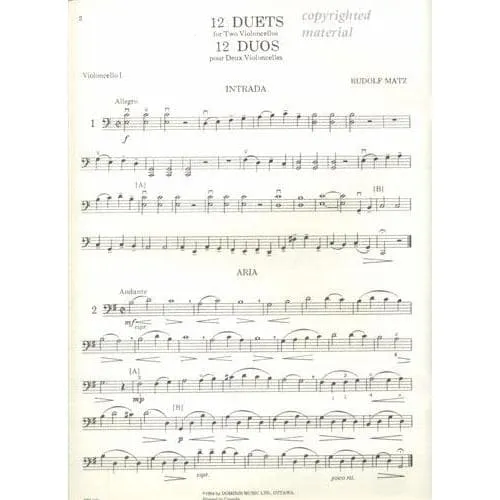 Matz 12 Duette zwei Celli Noten Dominis mittelschwer