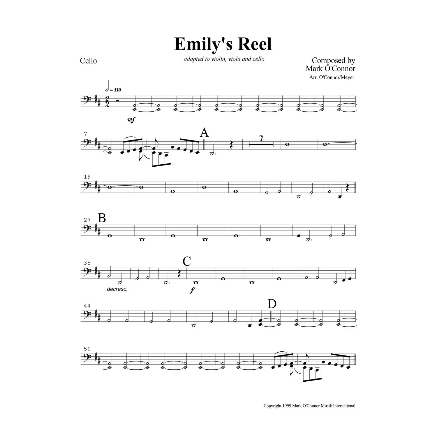 Mark O'Connor Emily's Reel Cello Noten Download
