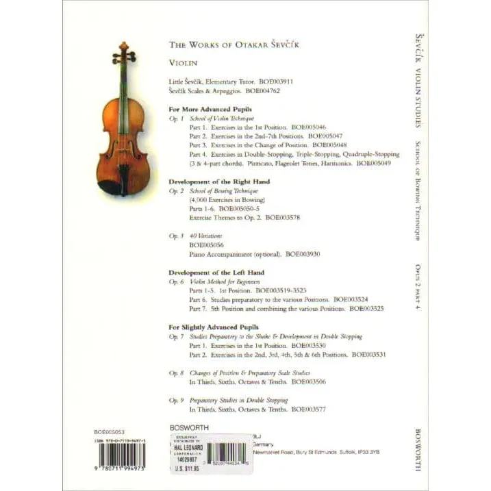 Sevcik Bogentechnik Opus 2 Heft 4 Violinnoten Bosworth