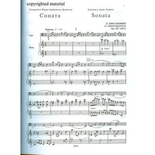 DSCH Schostakowitsch Sonate Op 147 Bratschennoten