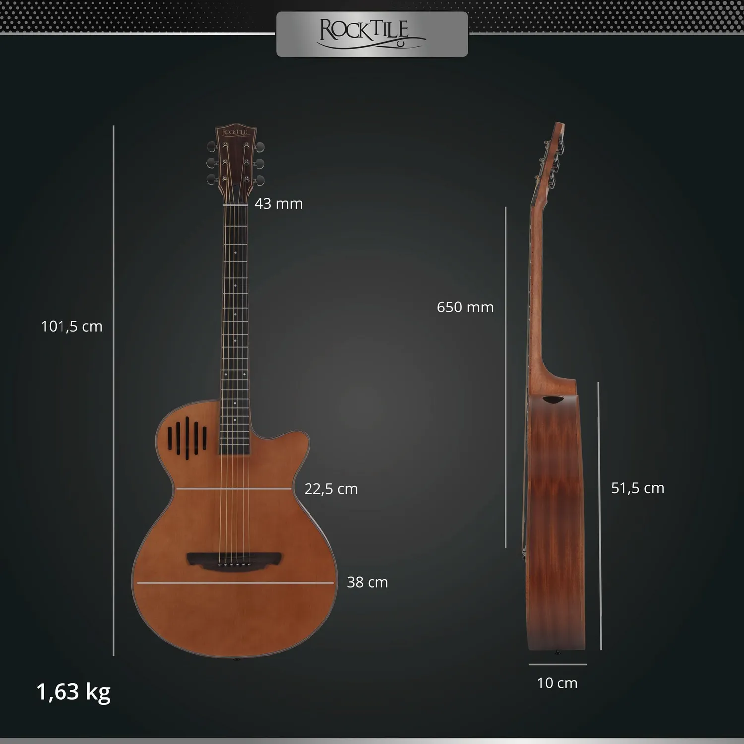 Rocktile OV2C-BN Westerngitarre Concert Cutaway