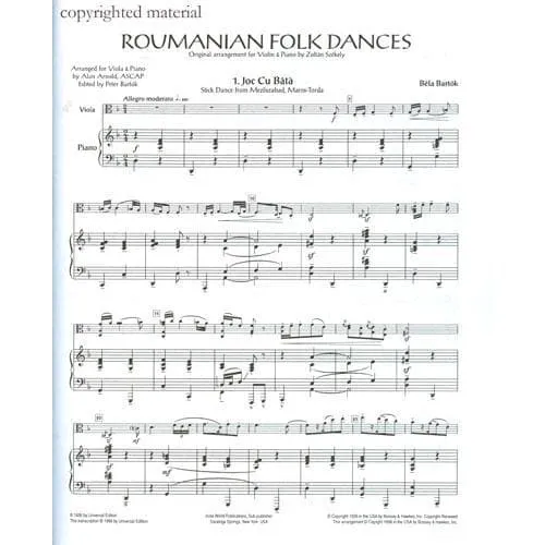 Bartók Rumänische Volkstänze Sz 68 Noten Viola Klavier