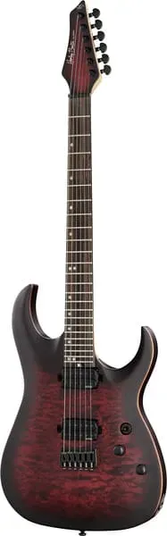 Harley Benton Amarok-6 E-Gitarre Black Red Quilted Burst aktiv