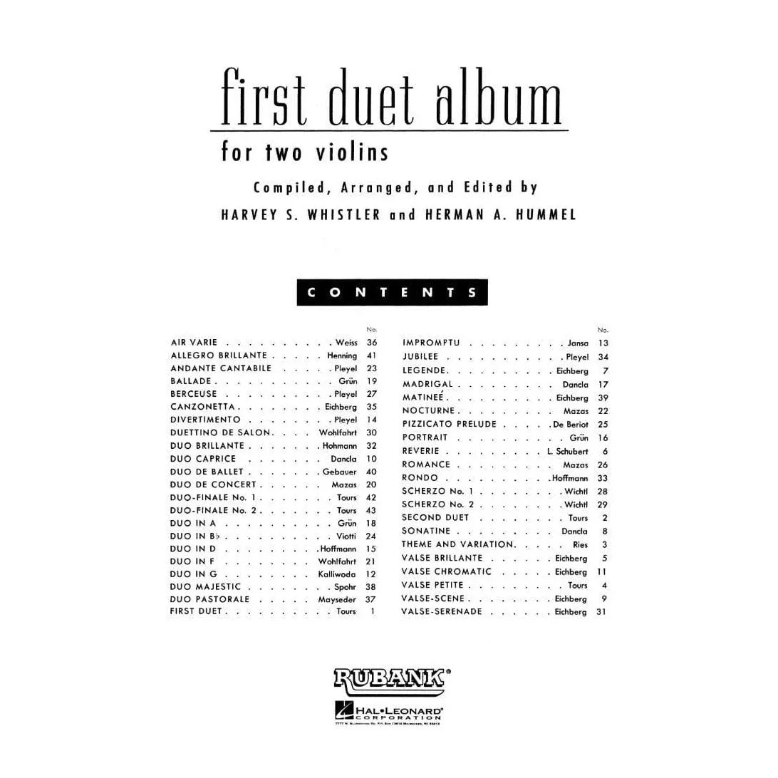 Rubank First Duet Album Whistler Hummel Noten 2 Violinen erste Lage