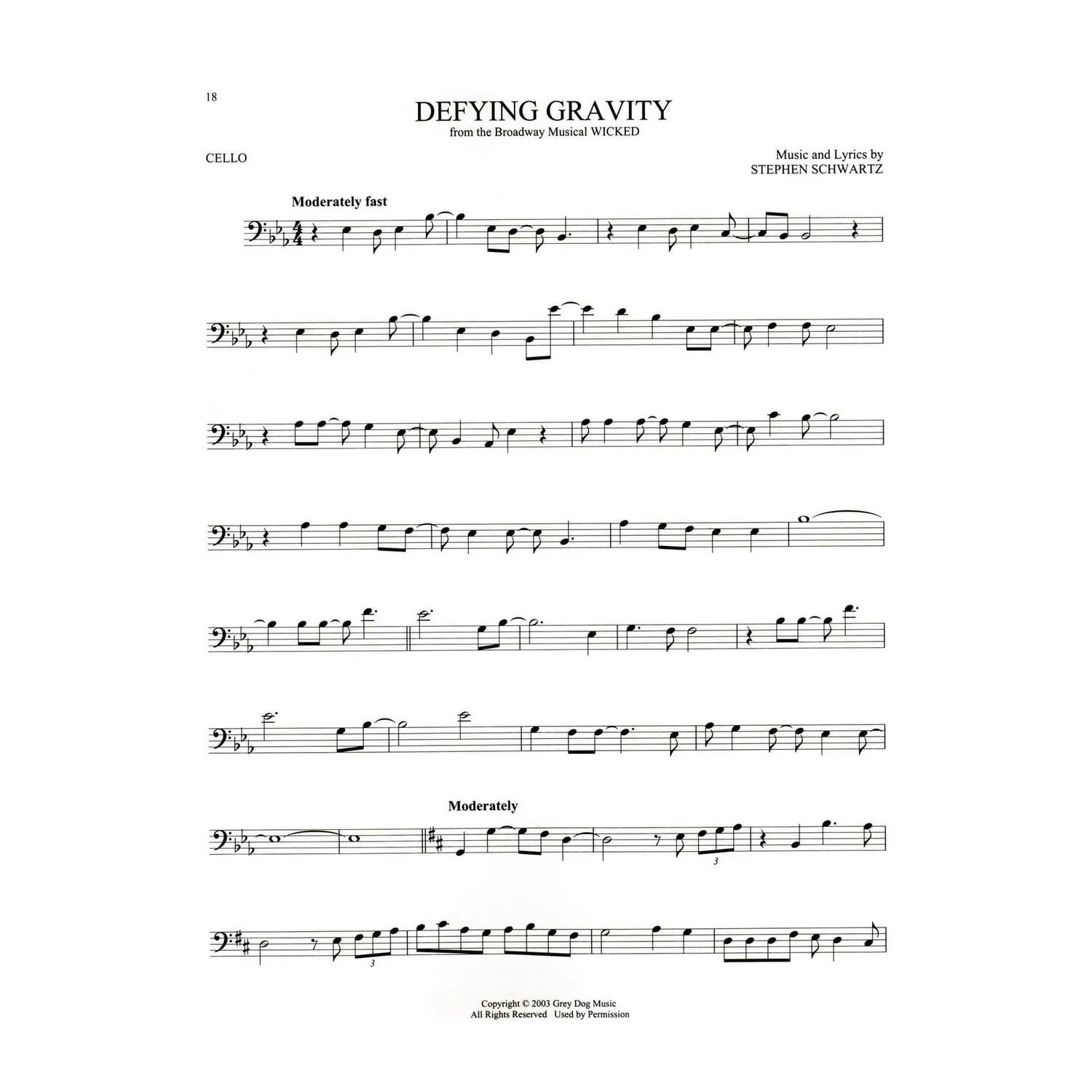 Shar Music 101 Broadway Songs Cello Noten Melodielinie