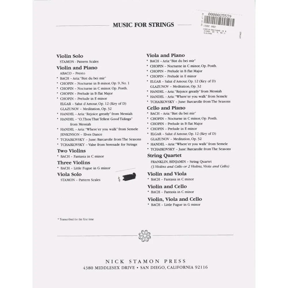 Shar Music Chopin Nocturne h-moll op.9 Nr.1 Noten Violine Klavier