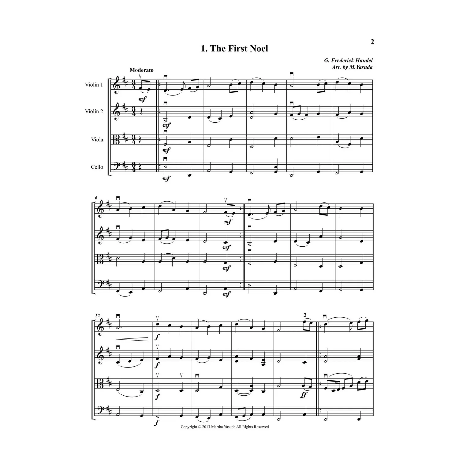 Shar Music Yasuda Christmas Melodies Vol. I Noten Streichquartett Download