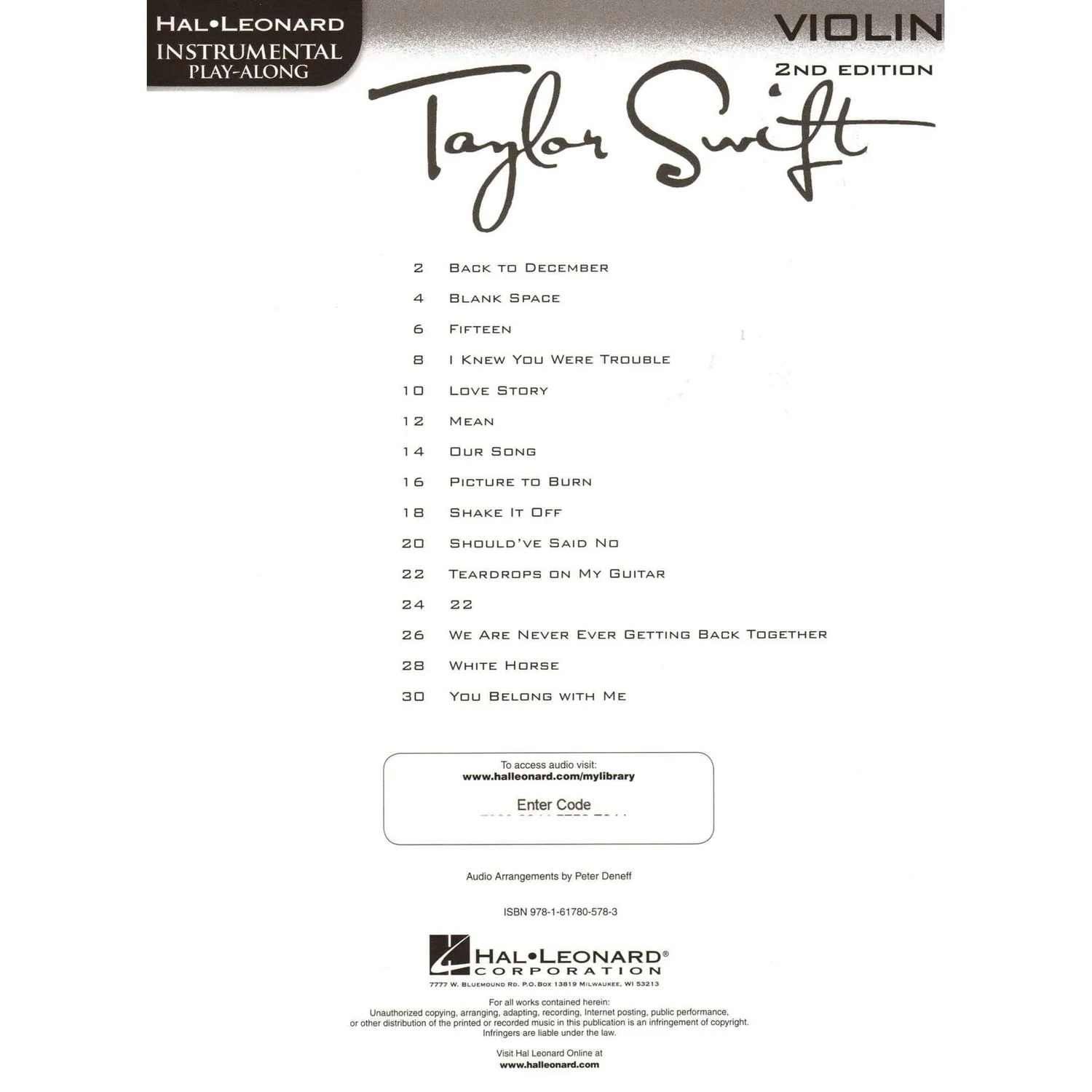Hal Leonard Taylor Swift Play-Along Violine Notenheft Online-Audio