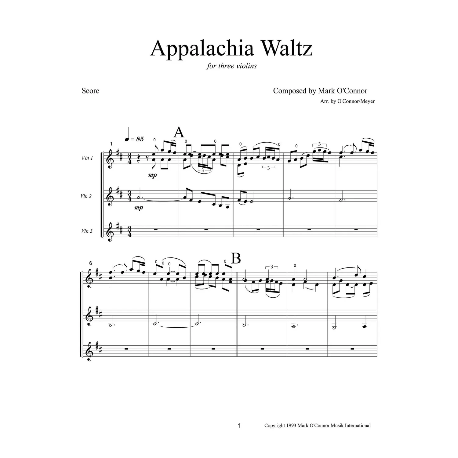 Shar Music O'Connor Appalachia Waltz Noten 3 Violinen Download