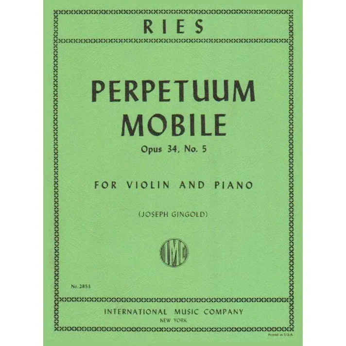 Ries Perpetuum Mobile Op 34 Nr 5 Violine-Klavier Noten Gingold