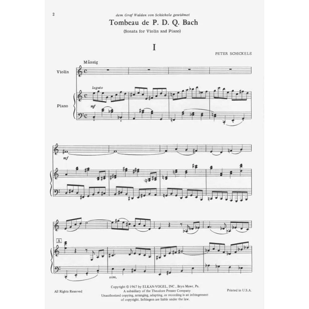 Theodore Presser Tombeau de PDQ Bach Noten Violine Klavier