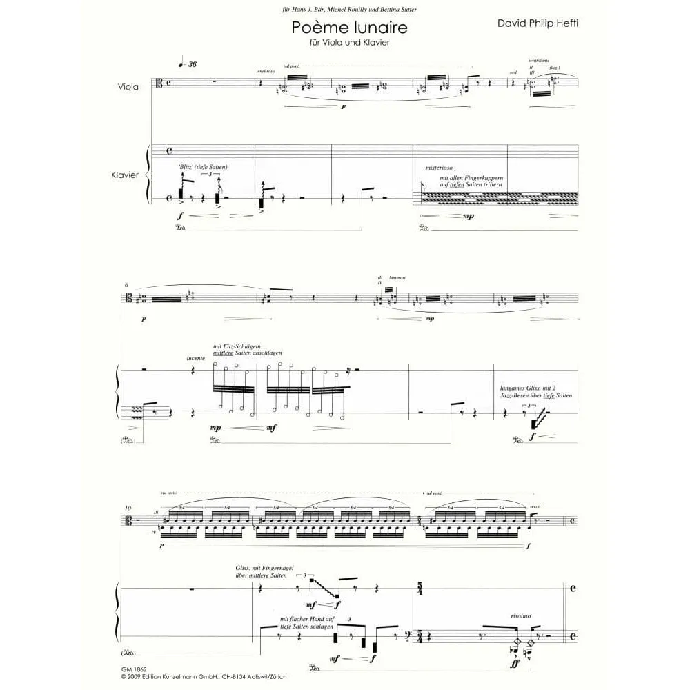 Hefti Poeme Lunaire Bratschennoten Viola Klavier Kunzelmann
