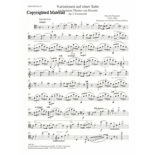 Paganini Moses-Variationen zwei Celli Noten Kunzelmann