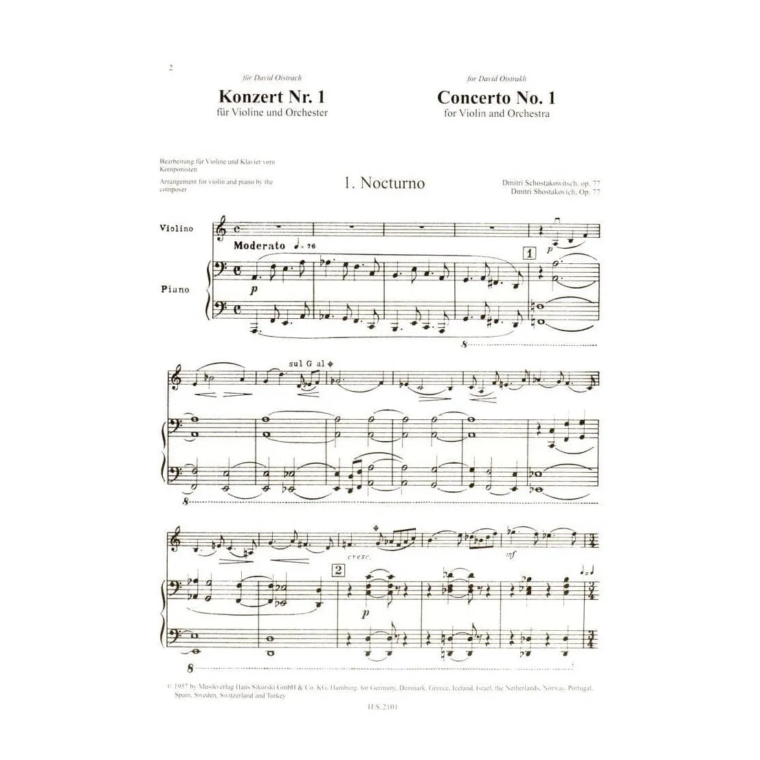 Sikorski Schostakowitsch Konzert Nr.1 Noten Violine Klavier