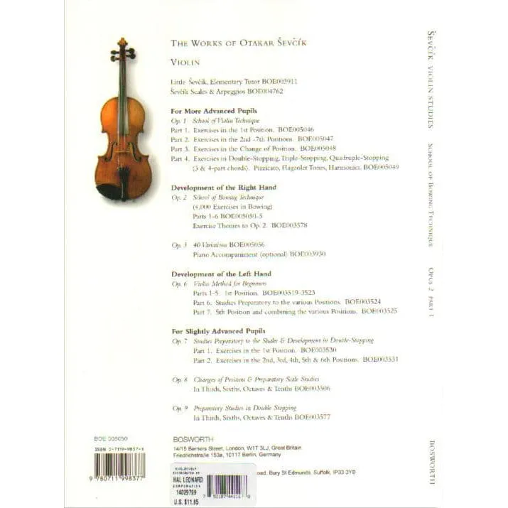 Sevcik Schule Bogentechnik Op 2 Heft 1 Violinnoten Bosworth