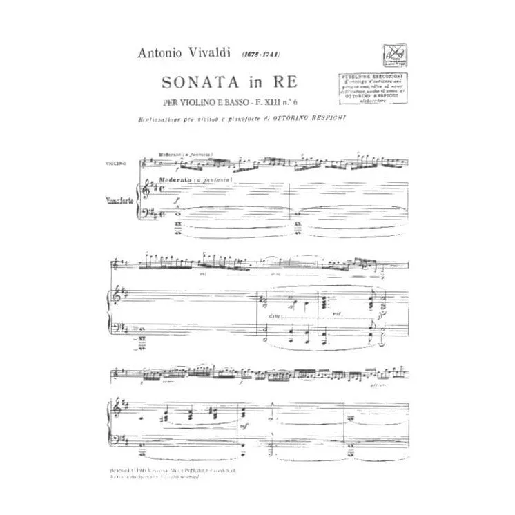 Ricordi Vivaldi Sonate D-Dur RV 10 Violinenoten Klavier