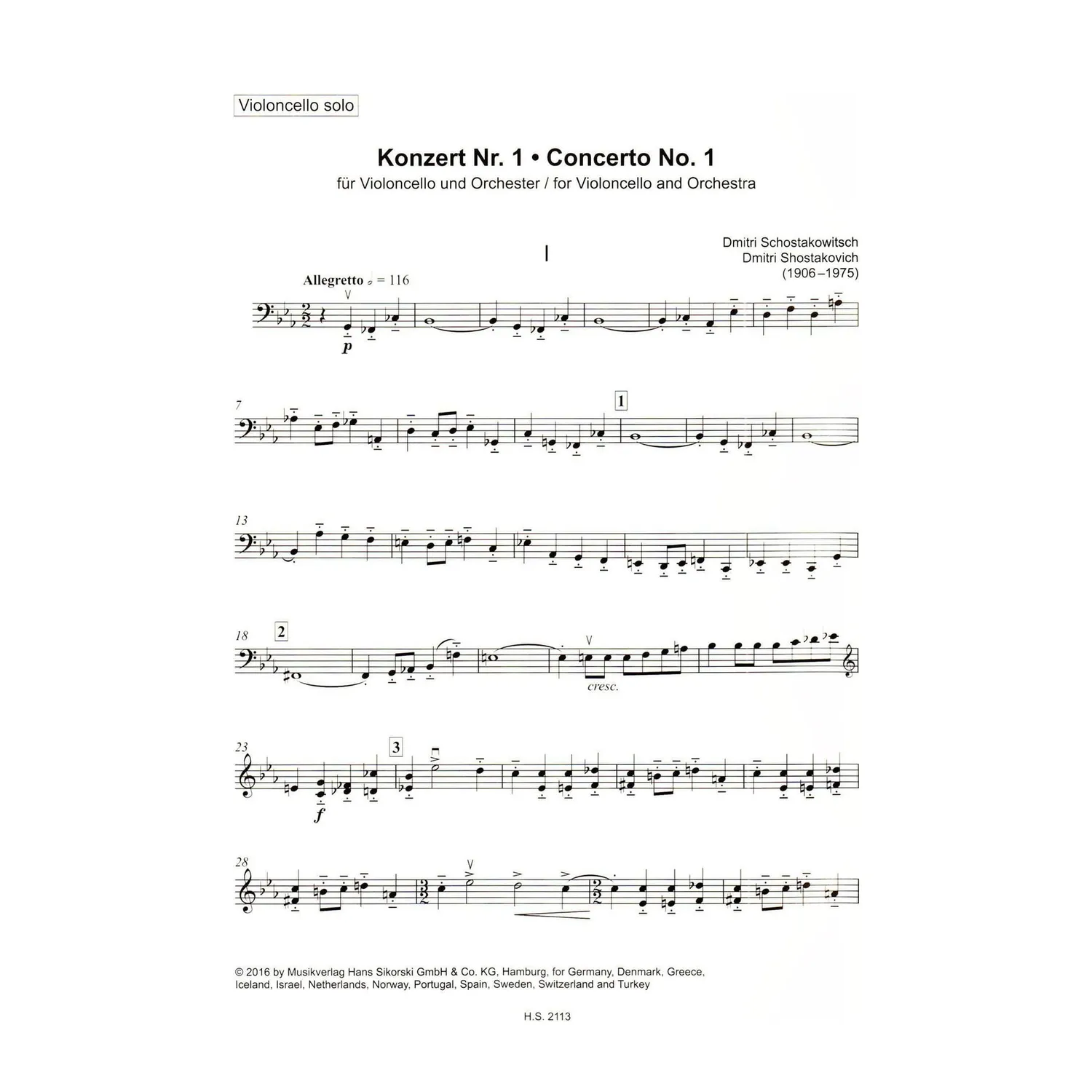Sikorski Schostakowitsch Konzert 1 Es-Dur Noten Cello Klavier