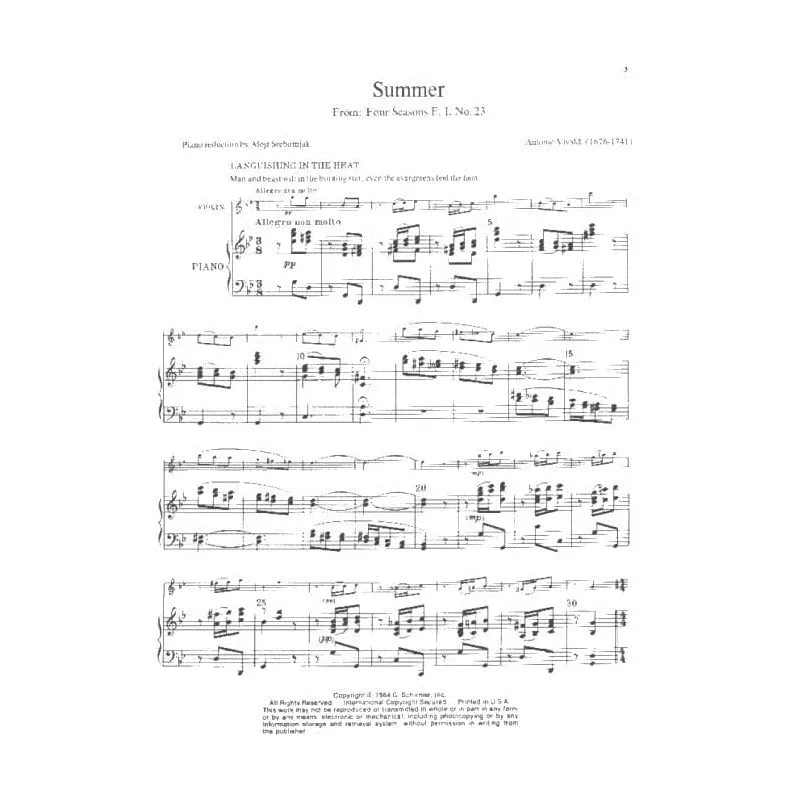 Schirmer Vivaldi Sommer RV 315 Noten Violine Klavier Solo