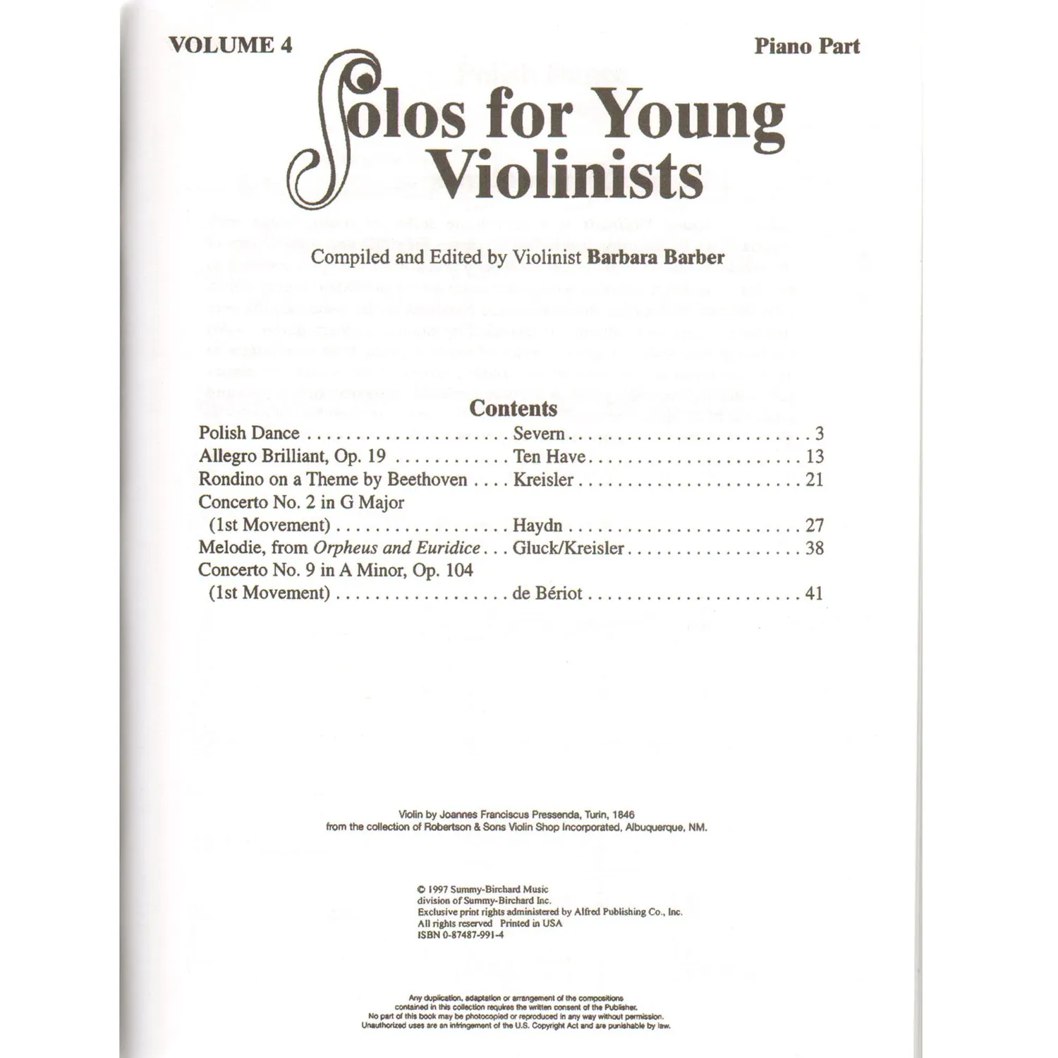 Summy-Birchard Solos for Young Violinists Vol. 4 Violine Klavier Barber