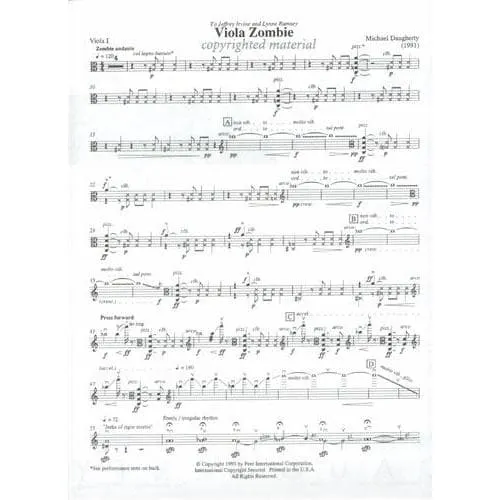 Peermusic Viola Zombie Bratschenduo Noten Daugherty
