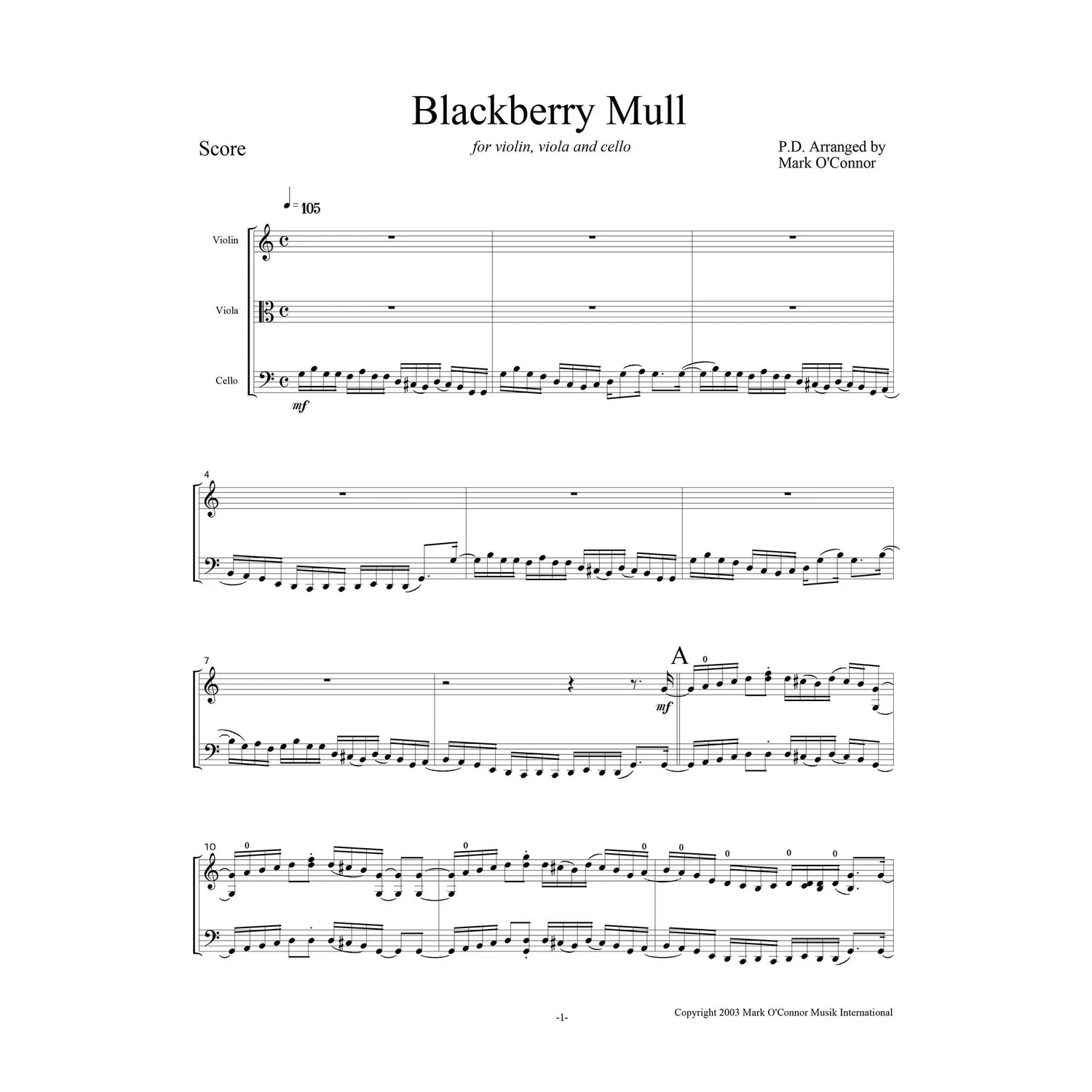 Mark O'Connor Blackberry Mull Noten Download Violine Viola Cello
