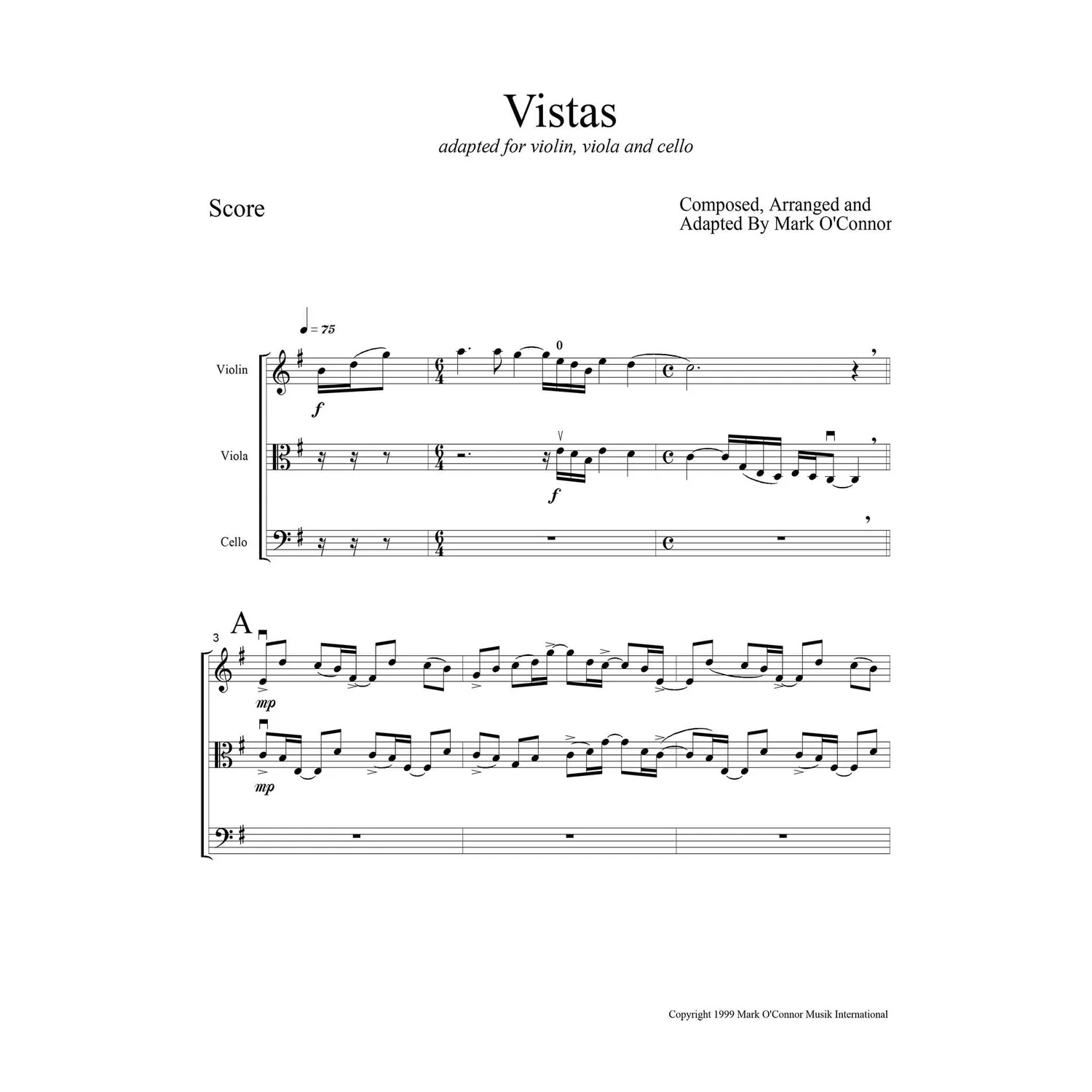 Shar Music Mark O'Connor Vistas Partitur Streichtrio Download