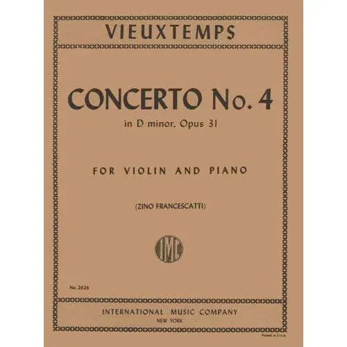 International Vieuxtemps Konzert Nr.4 d-Moll Noten Violine Klavier