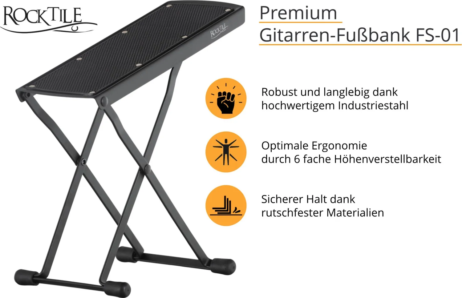 Rocktile Gitarren-Fußbank Fußhocker 6-stufig klappbar