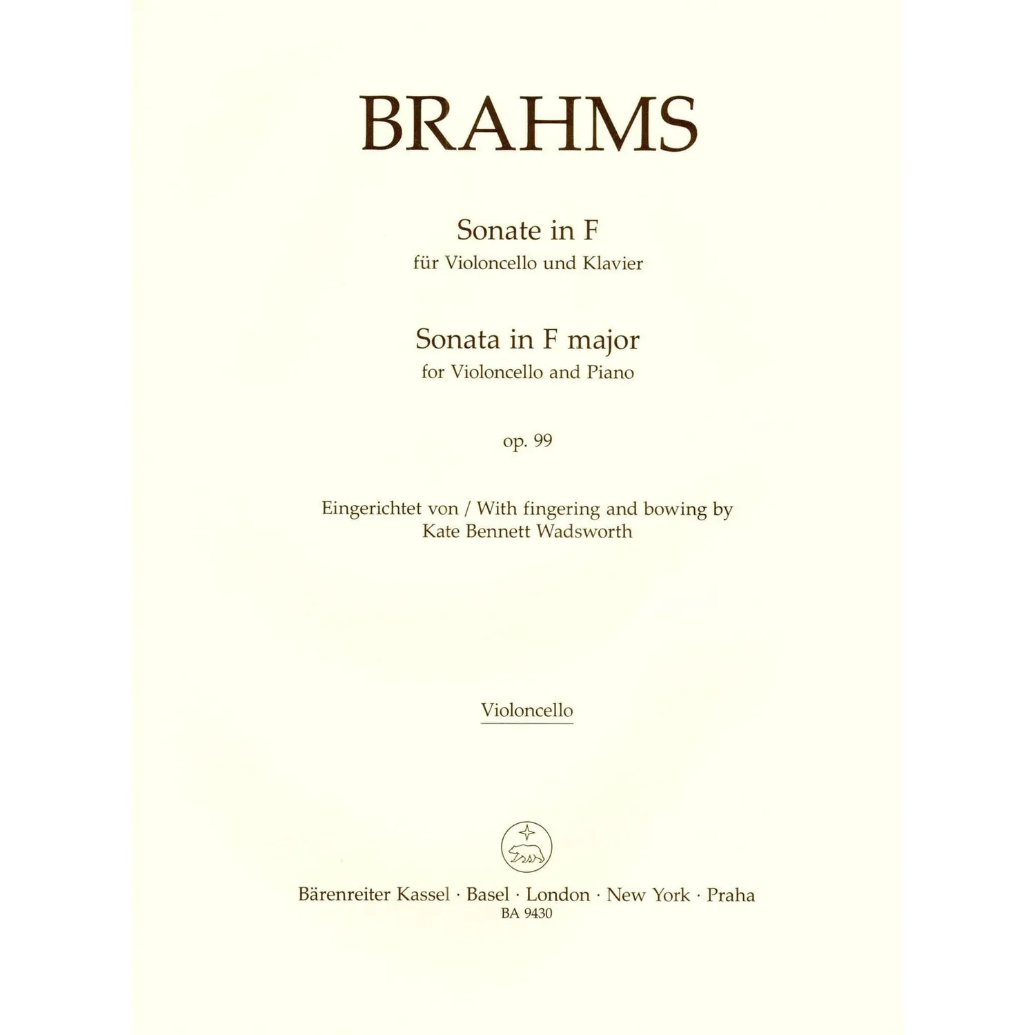 Brahms Cellosonate F-Dur op 99 Noten Bärenreiter Urtext