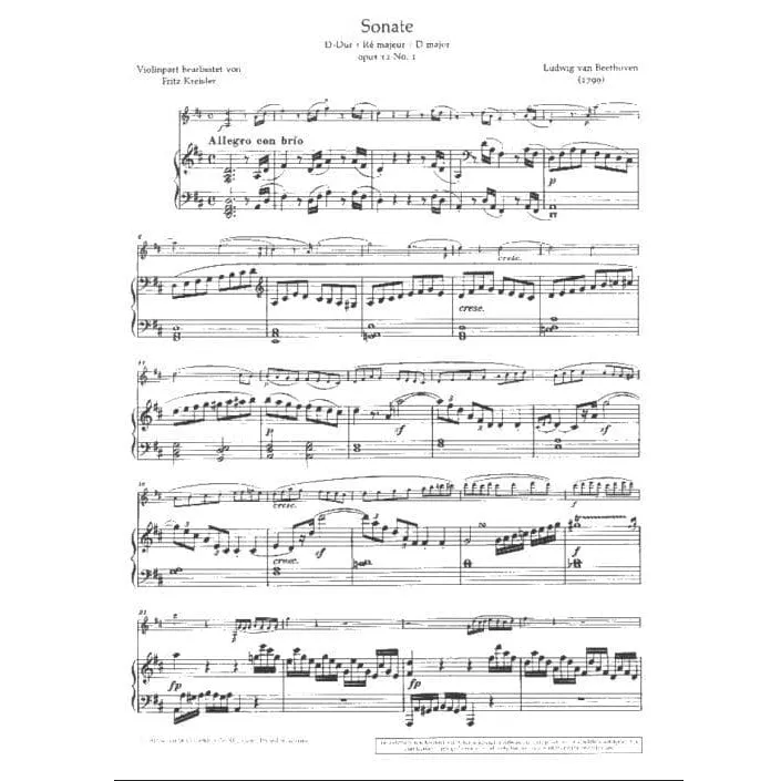 Schott Beethoven Op. 12 Nr. 1 Violinnoten D-Dur Kreisler