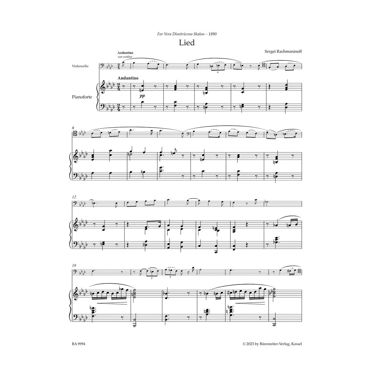 Bärenreiter Rachmaninoff Werke Violoncellonoten Cello Klavier