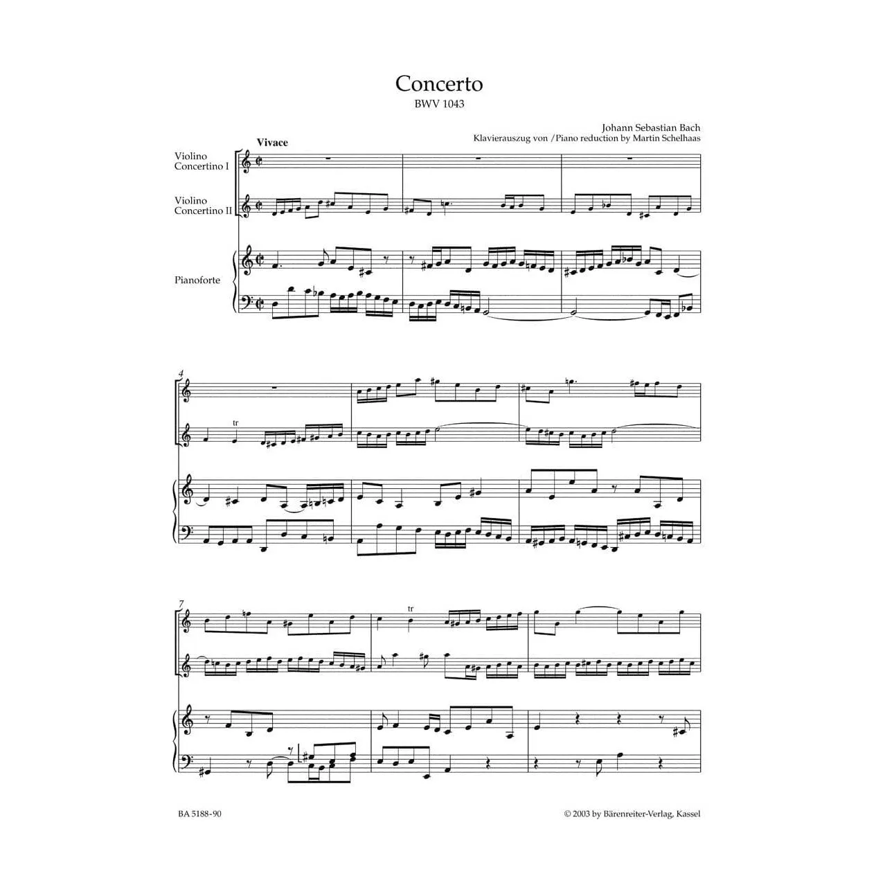 Bärenreiter Bach Doppelkonzert d-Moll BWV 1043 Noten Urtext