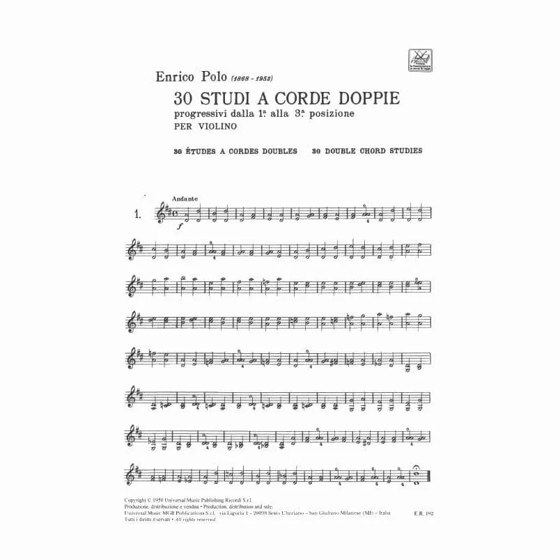 Ricordi Polo 30 Studi a Corde Doppie Violinenoten Doppelgriffe