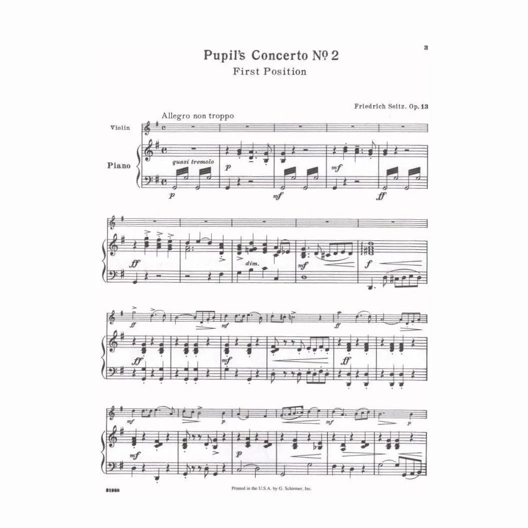 Schirmer Seitz Schülerkonzert Nr. 2 G-Dur Op. 13 Noten Violine