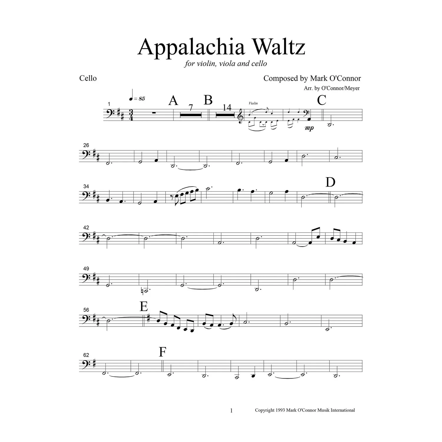 O'Connor Appalachia Waltz Noten Cello Download Trio