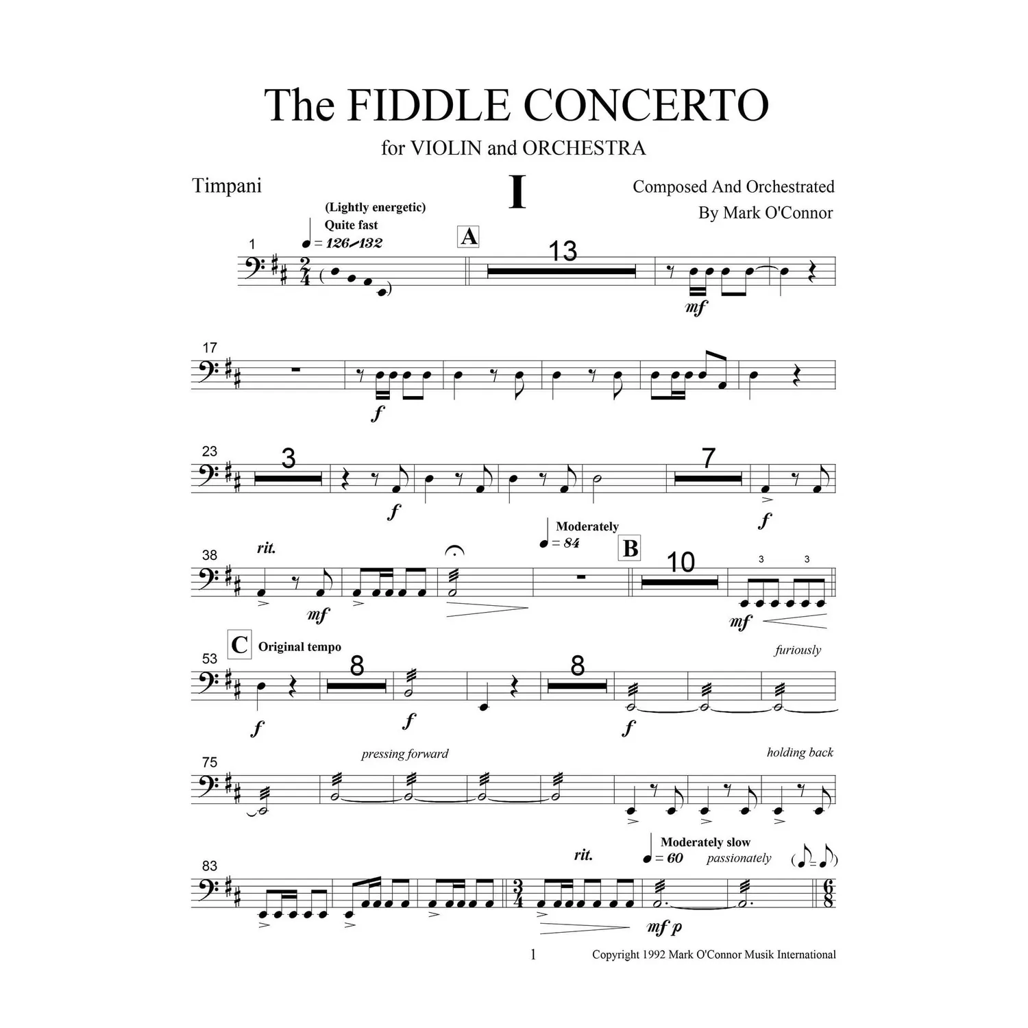 Mark O'Connor Fiddle Concerto Schlagzeugstimmen Download