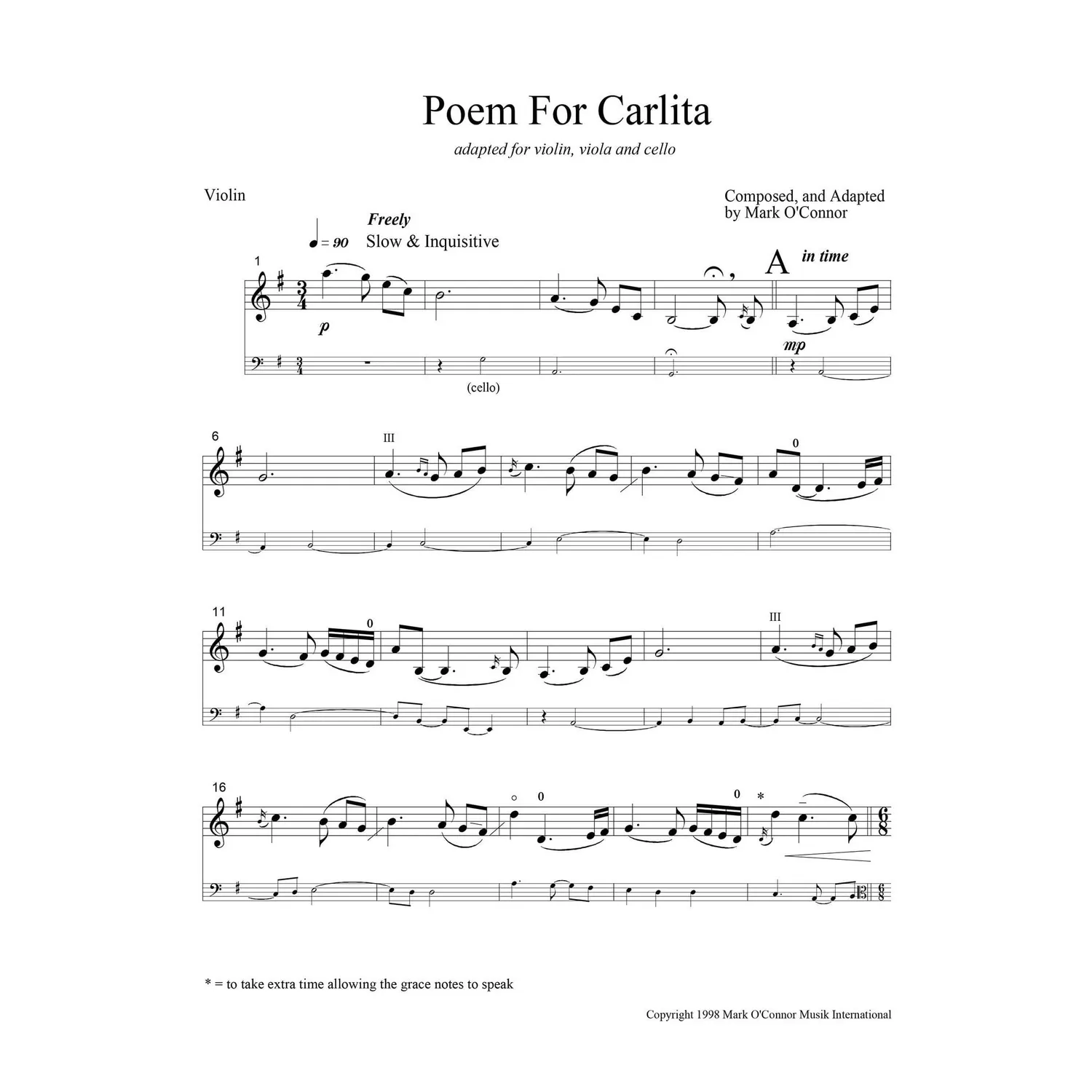 O'Connor Poem for Carlita Streichtrio Noten Download