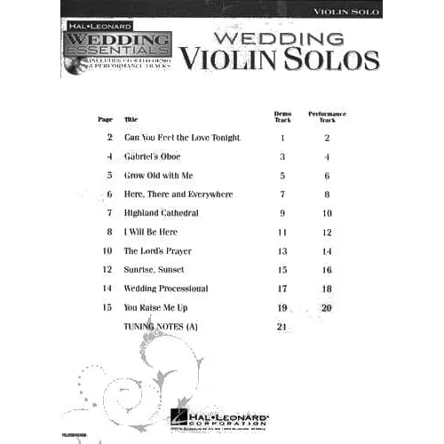 Hal Leonard Wedding Violin Solos Noten Violine Klavier Audio