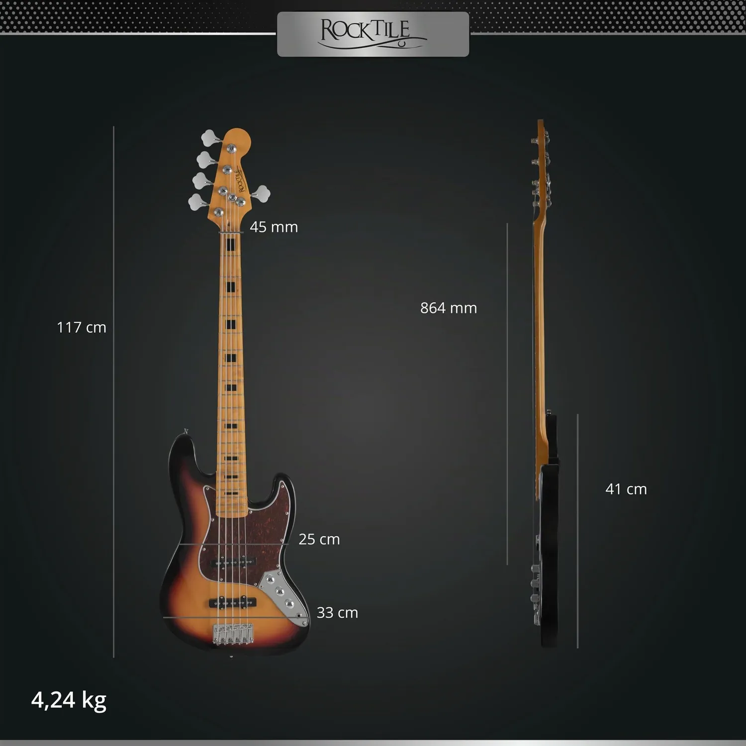 Rocktile Pro JBS50-SB E-Bass Sunburst 5-saitig
