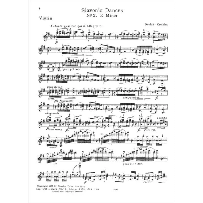 Carl Fischer Dvorak Slawischer Tanz e-Moll Op.72 Nr.2 Violinnoten