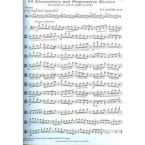 Carl Fischer Kayser Op 20 Bratschen-Noten 36 Etüden