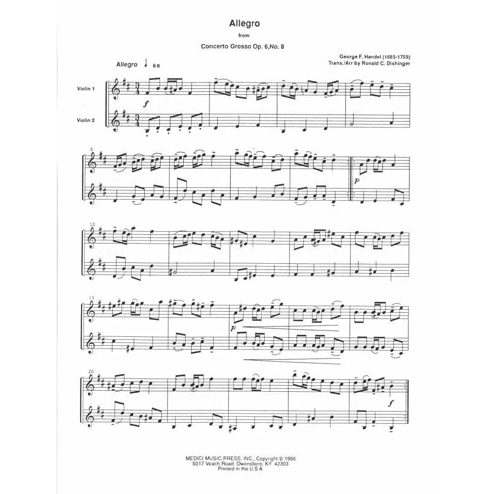 Händel Nine Duets Op. 6 Noten 2 Violinen Dishinger