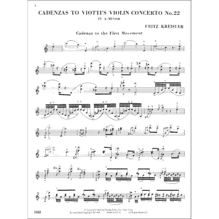 Shar Music Kreisler Kadenzen Viotti Konzert 22 Violin Noten A-moll