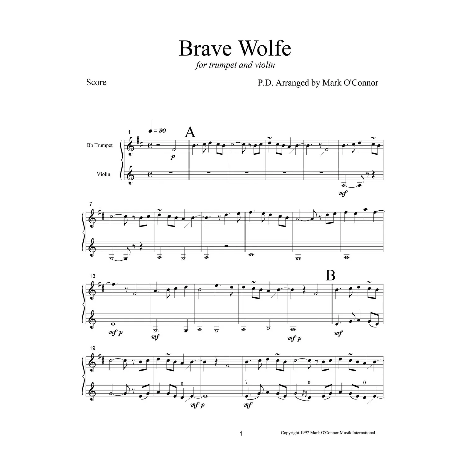 Mark O'Connor Brave Wolfe Noten Trompete Violine Download