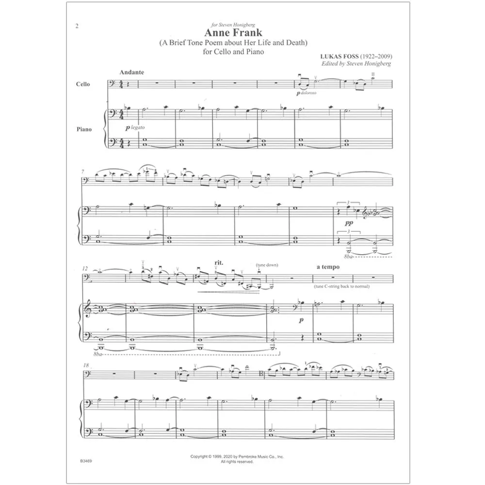 Foss Anne Frank Noten Cello Klavier Fischer