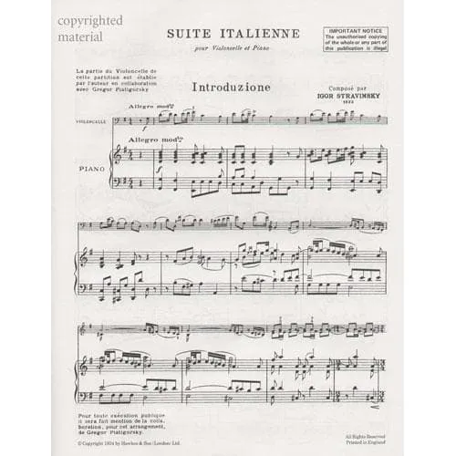 Stravinsky Suite Italienne Cello Noten Klavier Boosey schwer