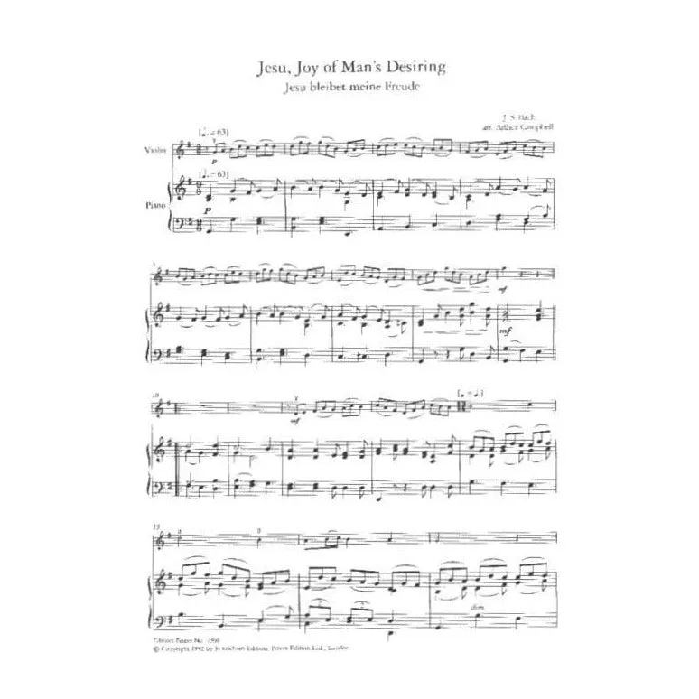 Peters Bach Jesu BWV 147 Noten für Violine Klavier