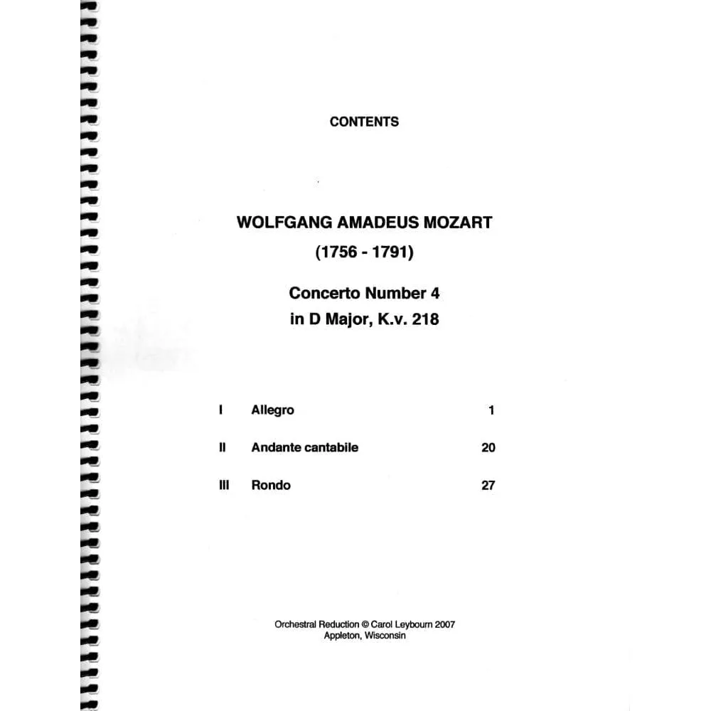 Mozart Violinkonzert Nr. 4 KV 218 Klavierbegleitung Noten Leybourn