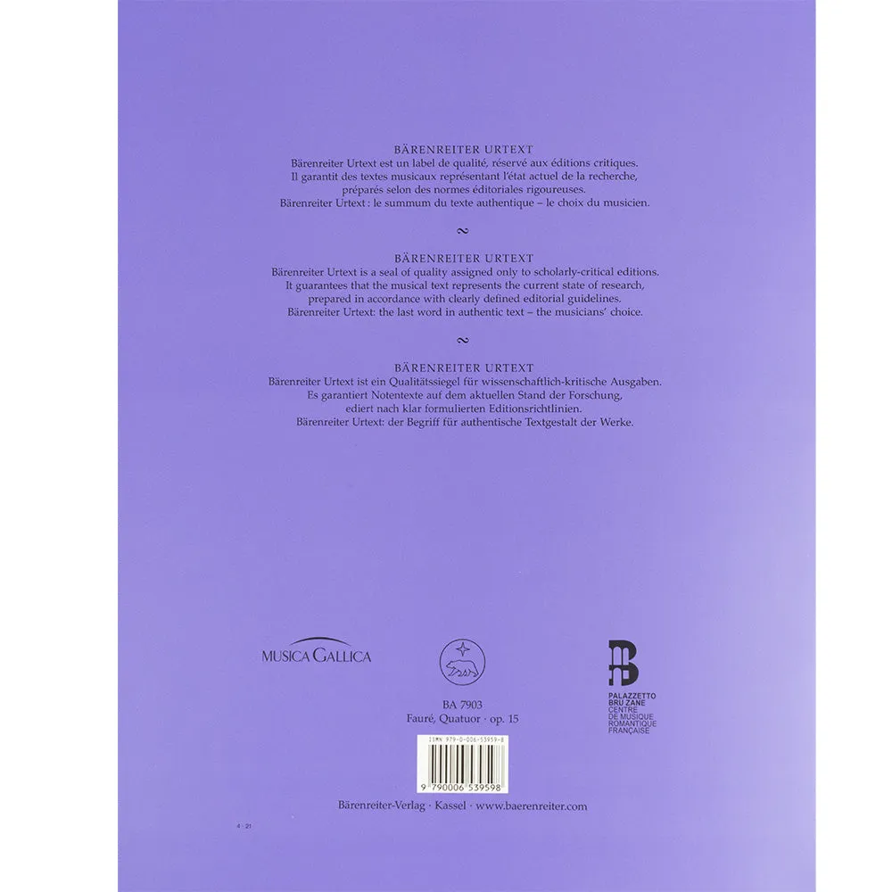 Bärenreiter Fauré Quartett Op 15 Klaviernoten c-Moll