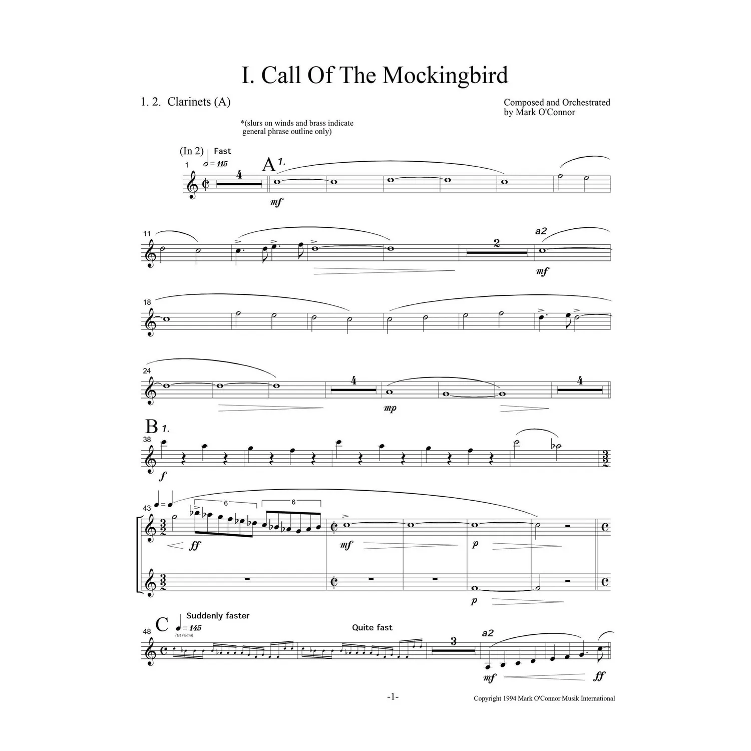 O'Connor Three Pieces Violine Orchester Noten Download Winds